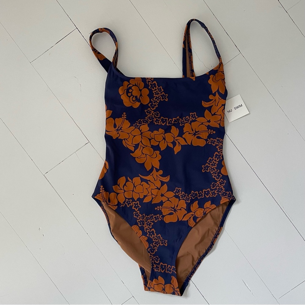 NU SWIM Navy & Rust Floral One-Piece Swimsuit